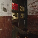Inside the maintenance room at Sideling Hill; interesting recycling of old signage.