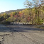 Looking west at Cove Valley; an earthen mound and Jersey barriers have been added in recent years.